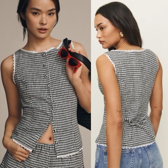 Reformation Amela Linen Top Remy Check - Picture 4 of 12